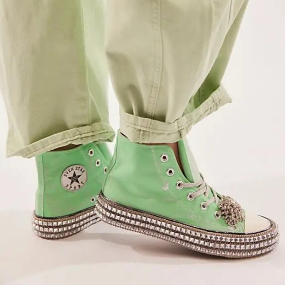 NEW Nan-Ku Couture x Free People Cruise Studded High Top Sneakers Mint Green 38